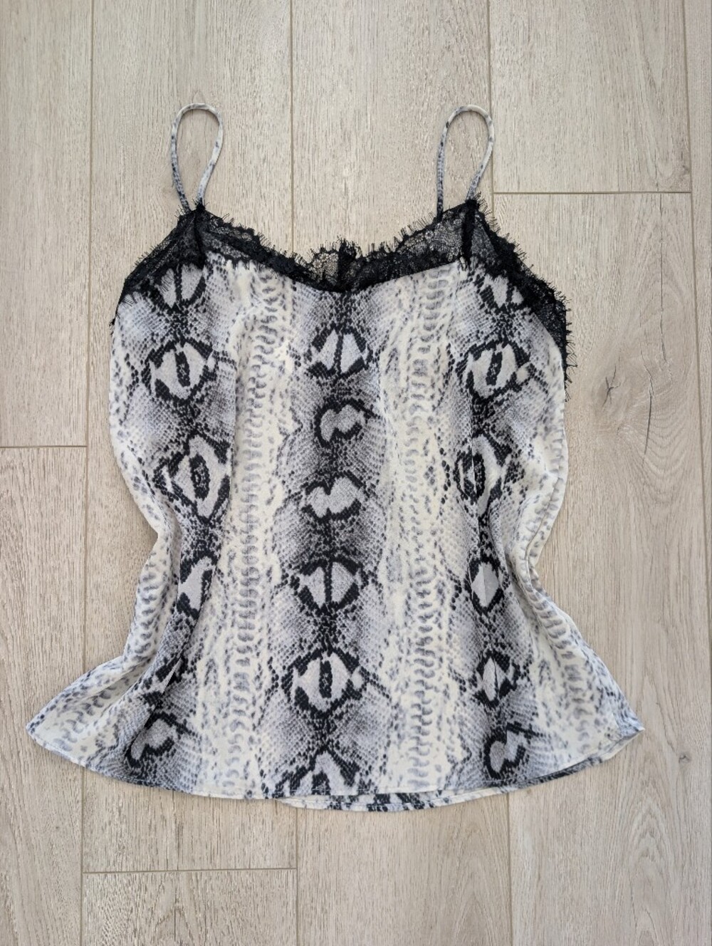 Snake Print Lace Trim Cami Top — Black & White | Size M